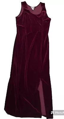 Vintage 90s Stretch Velvet Column Dress Witchy Goth Burgundy Maxi Dress USA XXL • $31.50
