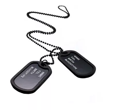 Black Double Nameplate Military Army Style 2 Dog Tags  Ball Chain Tag Necklace • £4.11