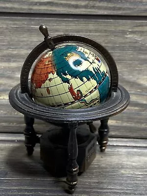 Vintage Metal Pencil Sharpener Spinning Globe Red Green Tan 3.5” • $14.99