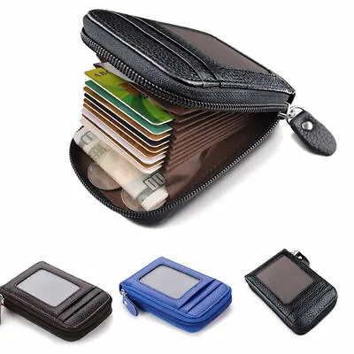 Men Wallet Credit Card Holder Genuine Leather RFID Blocking Zipper Pocket Thin • $5.89