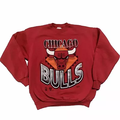 Chicago Bulls Sweater Mens L Red Hanes Activewear Sweatshirt Crewneck NBA 90's • $39.95