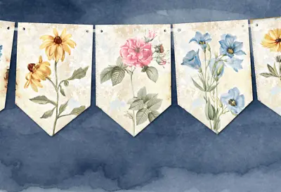 Summer Flowers Vintage Style Shabby Chic Floral Bunting & Ribbon • £6.99