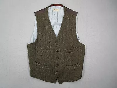 J Crew Vest Mens Extra Large Brown Button Up Wool Tweed Moon British Adjustable • $45.99