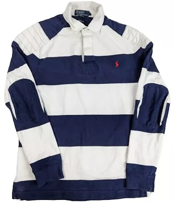 Vintage Polo Ralph Lauren Rugby Shirt  Navy/White Stripe - Mens Small S • £29.95