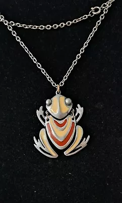 Vintage Arthur Pepper Articulated Frog Pendant Red & Yellow Enamel Signed ART • $20