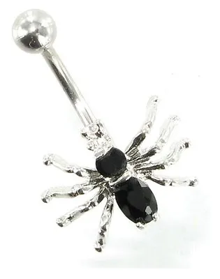 £2.99 • Buy SPIDER Belly Bar With Black Crystals -Choose Length: 6mm 8mm 10mm 12mm 14mm 16mm