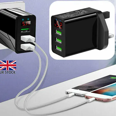 3 Multi-Ports Fast Quick Charge USB LED Display Hub Wall Charger Adapter UK Plug • £4.95