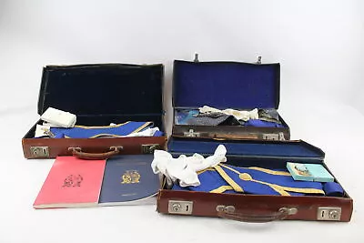 Cased Masonic Regalia Inc Jewels Aprons Gloves Collars Scottish Etc 3 X • £17