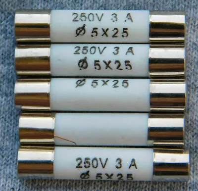 5 Pcs R055 3A 250V 5X25mm FAST BLOW Ceramic Fuse ~ Fast USA 1st Class Shipping • $5.89