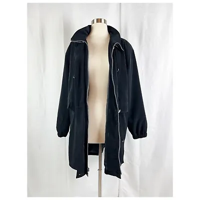 Vintage Mulberry Street Women's Button & Zip Trench Coat Jacket Black Large • $29