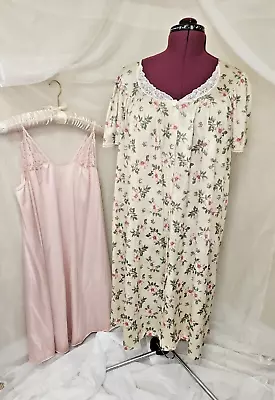 Vtg Vanity Fair Peignoir  Set  Floral Robe + Bonus Gown Pink 1980s Nylon Large • $29.96