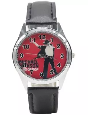 Michael King Of Pop Red Backing W/ Black Leather Band Wrist Watch • $14.99