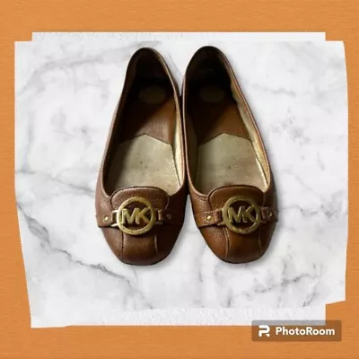 Michael Kors Fulton Flats Women’s Sz 11M Brown Leather Moccasin Gold Logo Shoes • $25