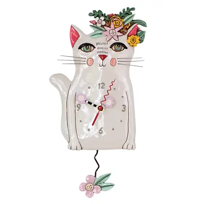 Michelle Allen Designs Whimsical Pretty Kitty Cat Pendulum Kitchen Wall Clock • $69.99