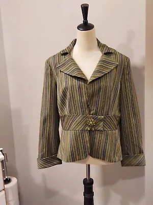 ECI New York Olive Green Striped Blazer (70's Inspired) Size 14 • $22