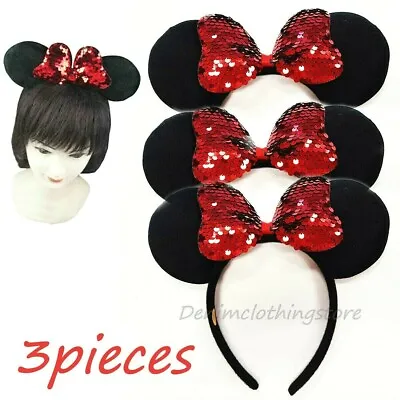 3PCS RED Sequin Disney Headband Mouse Ears Headband Mickey Theme Park Costume  • $8.35