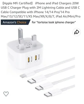 【Apple MFi Certified】 IPhone And IPad Chargers 20W USB C Charger Plug With 2M • £12.95