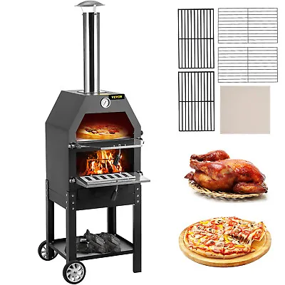 Outdoor Garden Pizza Oven Charcoal BBQ Grill 3-Tier Freestanding W/ Chimney • £104.39