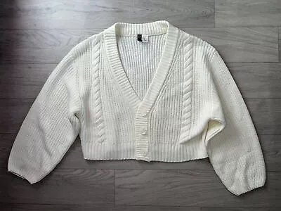 H&M Divided Cream Cable Knit Cardigan Uk M • $12.54