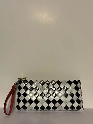 Nahui Ollin Black And White Candy Wrapper Woven Clutch Bag • $13