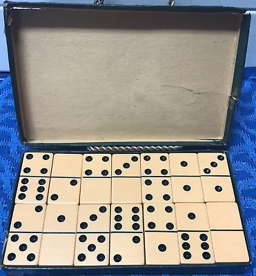 $38 • Buy Vintage Bakelite DOMINOES Domino Set Of 28 In Box Tested .
