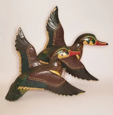 Vintage  Miniature Carved Flying Wood Duck  PAIR  • $150