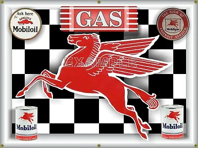 Mobil Gas Service Station Mobilgas Pegasus Flying Horse Banner Sign Garage Art • $65.95