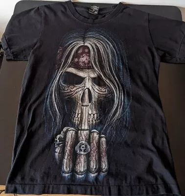 £50 • Buy Vintage 90s Eagle Rock Biker T-shirt Single Stitch Skull Middle Finger W Small