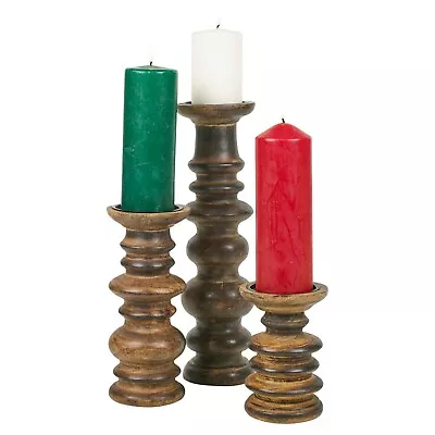 15 24 36cm Wooden Candle Holder Pillar Stick Rustic Vintage Decor Church Home • £7.49