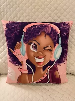 Music Party Throw Pillow 18x18  Headphones Dance Music Toss Pillow Vintage Retro • $21.21