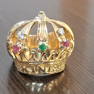 Exceptional 14k Yellow Gold Crown Mens Ring 11. Diamonds Ruby&emerald Stones • $1495