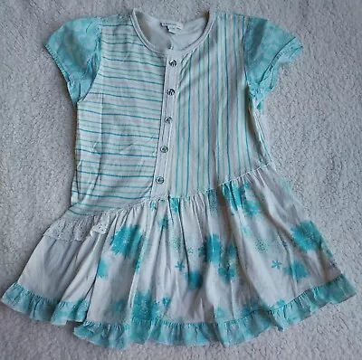 Naartjie Kids XXXL Size 9 Teal Green Blue White Striped Floral Dress • $9