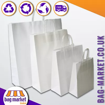 White Paper Carrier Bags - Twist Handles - Ribbed -Gift Party Takeaway Strong • £65.99