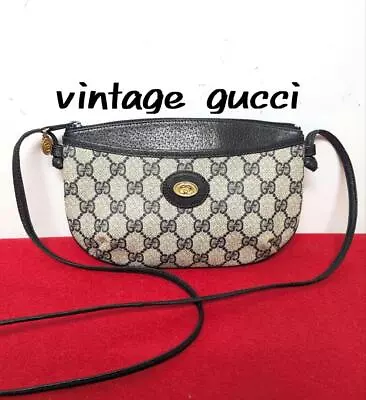 GUCCI Vintage Crossbody Bag Shoulder GG PVC Leather Navy Authentic MBa0353 • $434.99