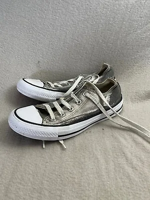 Converse All Stars Metallic Distressed Silver Low Top Trainers UK 4 • £17.95