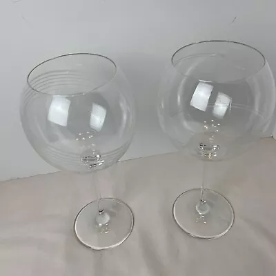 Mikasa Cheers Balloon Large Spiral Etched Crystal Wine Glass Set Of 2 Signed • $29.99