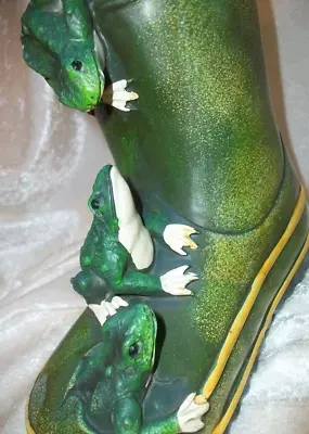 Vintage Indoor Outdoor Playful Green Frogs Rain Boot Planter Garden Decor • $54.40