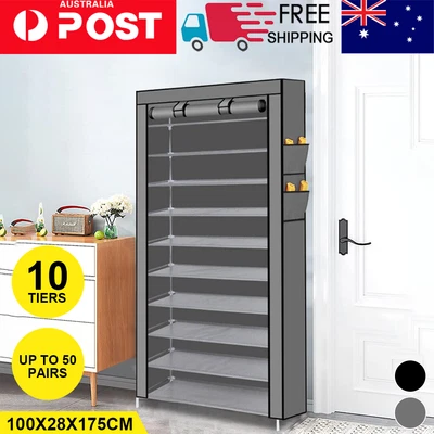 $25.99 • Buy JOYHUT 10 Tier Shoe Rack Cabinet Portable Storage Cover Shelf Organiser 50 Pairs