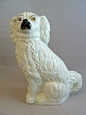 Antique White Staffordshire Spaniel Mantle/Wally Dog  (30cmH). • £25