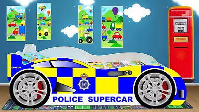 Toddler Kids Bed Police Car + Luxury Mattress 80x160 Cm 31.5 X63  UK Made • £190