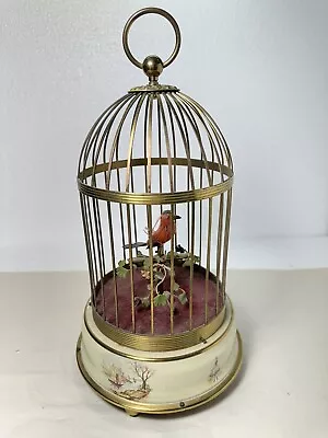 Vintage Singing Automation Bird Brass Cage Music Box MADE IN GERMANY FOR PARTS ! • $400