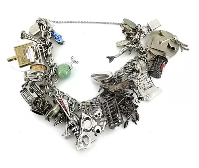 Vintage Loaded Sterling Silver Charm Bracelet 32 Charms Travel Animals Education • $175