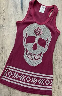 New Vocal Apparel Womens Crystal Burgundy Taupe Aztec Tank Top S Small • $15