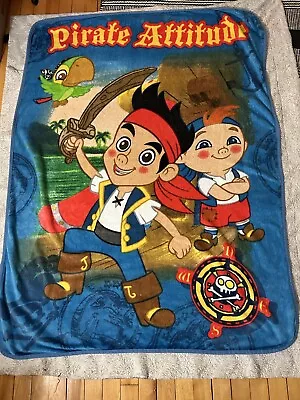 Jake And The Never Land Pirate Fleece Kids Throw Blanket Blue Disney 60”x44” • £9.73