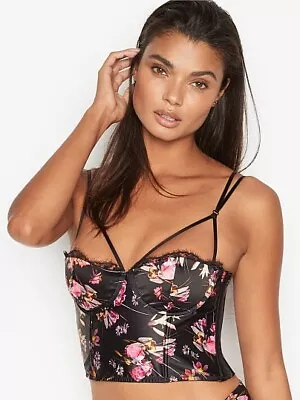 Victoria’s Secret Very Sexy Black Floral Corset Bra 32D / 10D • $29