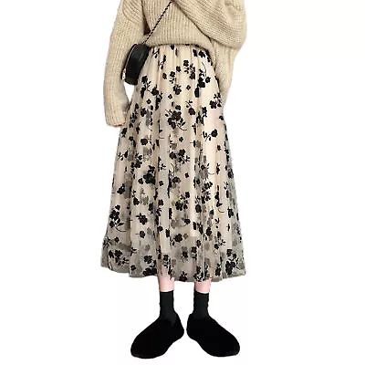 A-line Dress High Waist Slim Fit Floral Pattern Pleated Vintage Mid-length Dress • $24.08