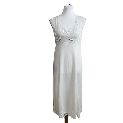 Vintage Lace Ruffle Midi Slip Dress Cream White  Size 44 Cut Out Full Tizemun • $58.50