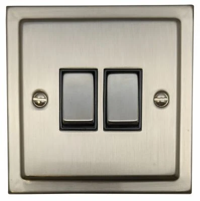 G&H TSN302 Trimline Plate Satin Nickel 2 Gang 1 Or 2 Way Rocker Light Switch • £17.15
