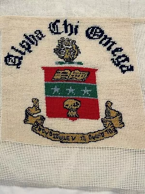 Vtg ALPHA CHI OMEGA Needlepoint Canvas Mosty Complete Fraternity Coat Arms • $34.69