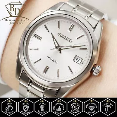 SEIKO Mens Watch Quartz Sapphire Titanium Grey Strap White Dial SUR369 Gift • $176.08